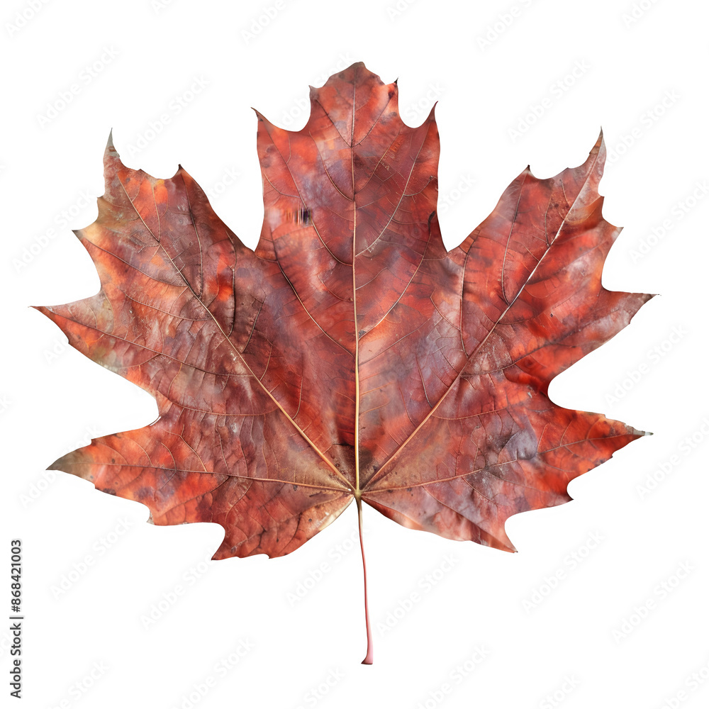Obraz premium High-quality image of a red maple leaf, captured with intricate detail against a transparent grid background