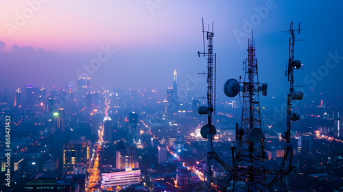Antenna telecommunication tower station, internet online wireless network.