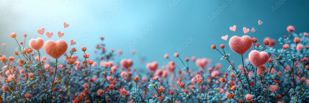Fluffy heart-shaped flowers in a dreamy garden, concept of love, Valentine's Day, and National Girlfriend Day Fluffy heart-shaped flowers in a dreamy garden, concept of love, Valentine's Day, and National Girlfriend Day