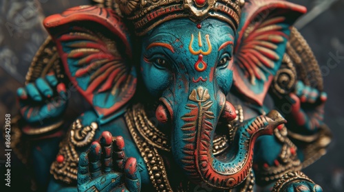 Wallpaper Mural Colorful Ganesha statue, the elephant-headed deity, symbolizing wisdom and new beginnings in Hinduism, perfect for cultural and religious storytelling Torontodigital.ca