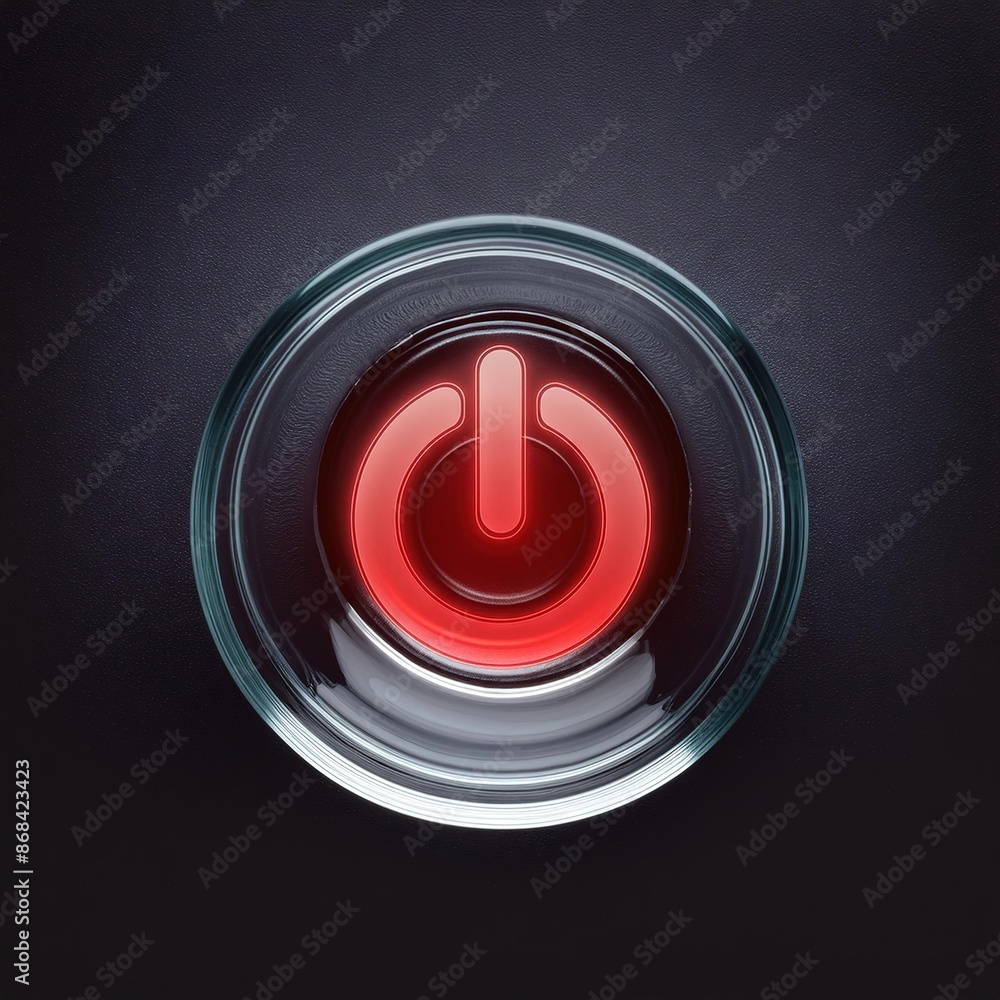 Red Glowing Power Button Concept Image Red Glowing Power Button Concept Image