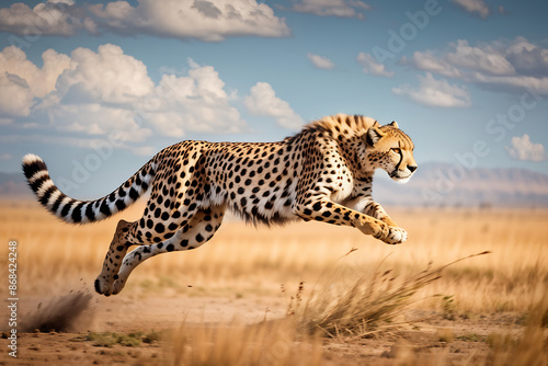 a cheetah sprinting across the plains photo