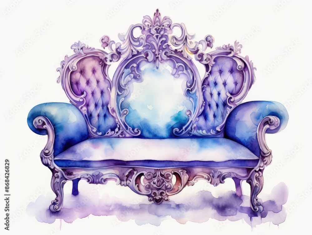 Φωτογραφία Watercolor Antique Sofa, Baroque Furniture Isolated, Vintage Watercolour Couch,