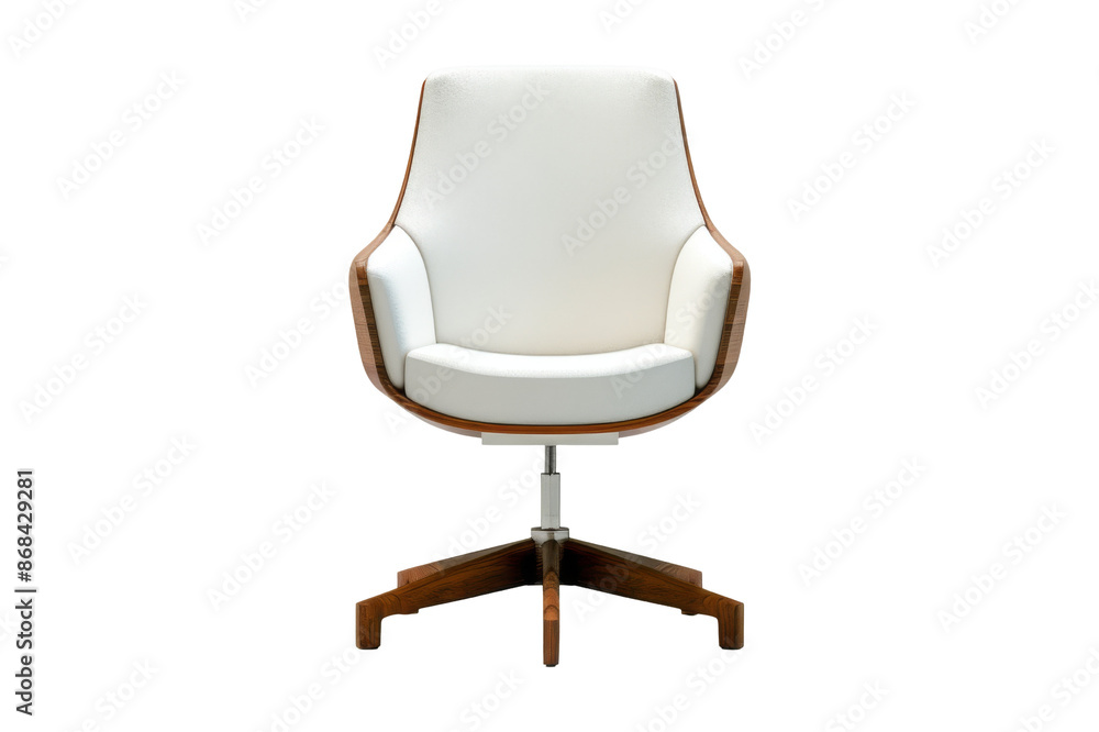 Modern Office Chair with White Upholstery and Wooden Base