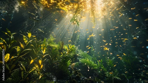 Wallpaper Mural Sunlight filtering through underwater plants with vibrant greenery and yellow leaves Torontodigital.ca