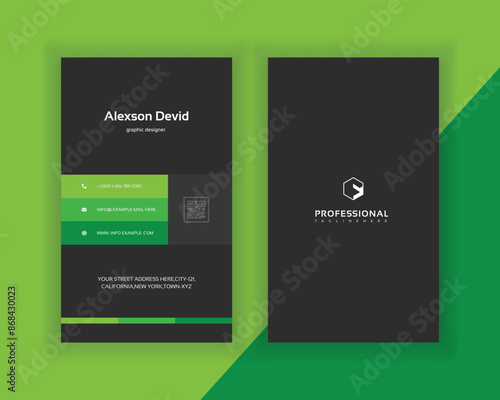 A beautiful black and natural green color double sided stylish business card design template
