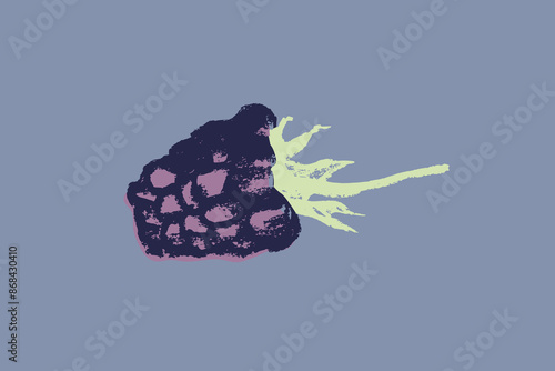 Blackberry symbol, black berry icon. Vector colorful mulberry and blackberries drawing. Black raspberry illustration for logo and emblem design. Floral sketch. Hand drawn botanical sign.