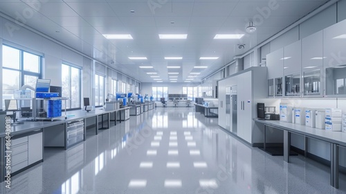 A state-of-the-art R and D facility of a major defense contractor  photorealistic  emphasizing innovation and collaboration.