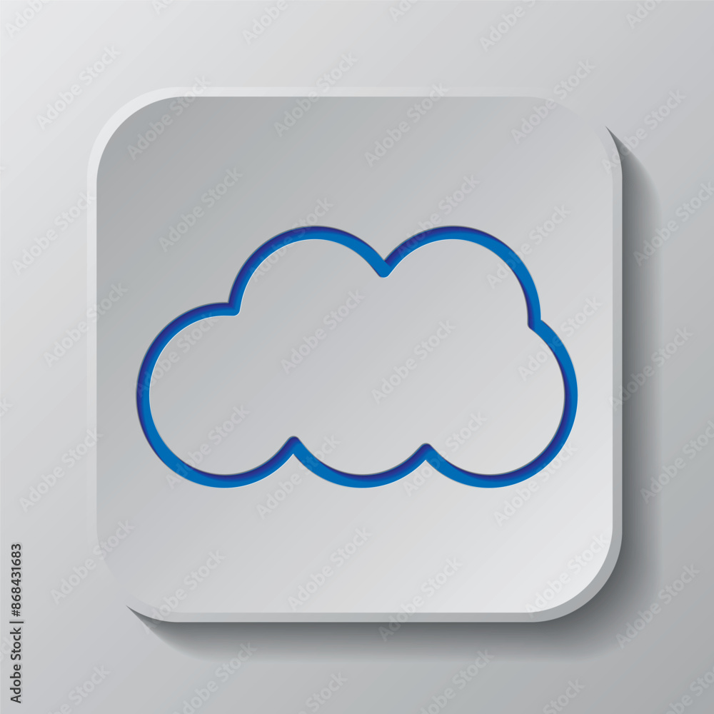 Cloud simple icon vector. Flat design. Paper cut design. Cutted blue symbol with shadow. Gray badge button, gray background Cloud simple icon vector. Flat design. Paper cut design. Cutted blue symbol with shadow. Gray badge button, gray background