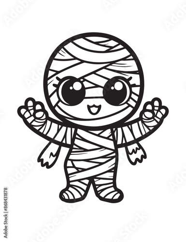 Illustration Coloring draw popular ghost chibi mummy black and white version good for kids