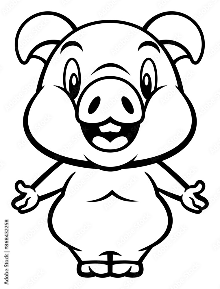 Cute Piglet cartoon characters greeting. Best for outline, icon, logo, and coloring book with livestock products themes for kids Cute Piglet cartoon characters greeting. Best for outline, icon, logo, and coloring book with livestock products themes for kids