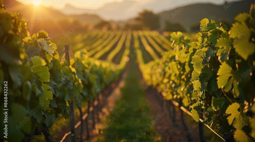 Fototapeta premium A picturesque vineyard with rows of grapevines