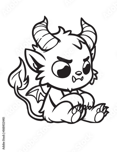 Illustration Coloring draw popular ghost demon sit black and white version good for kids