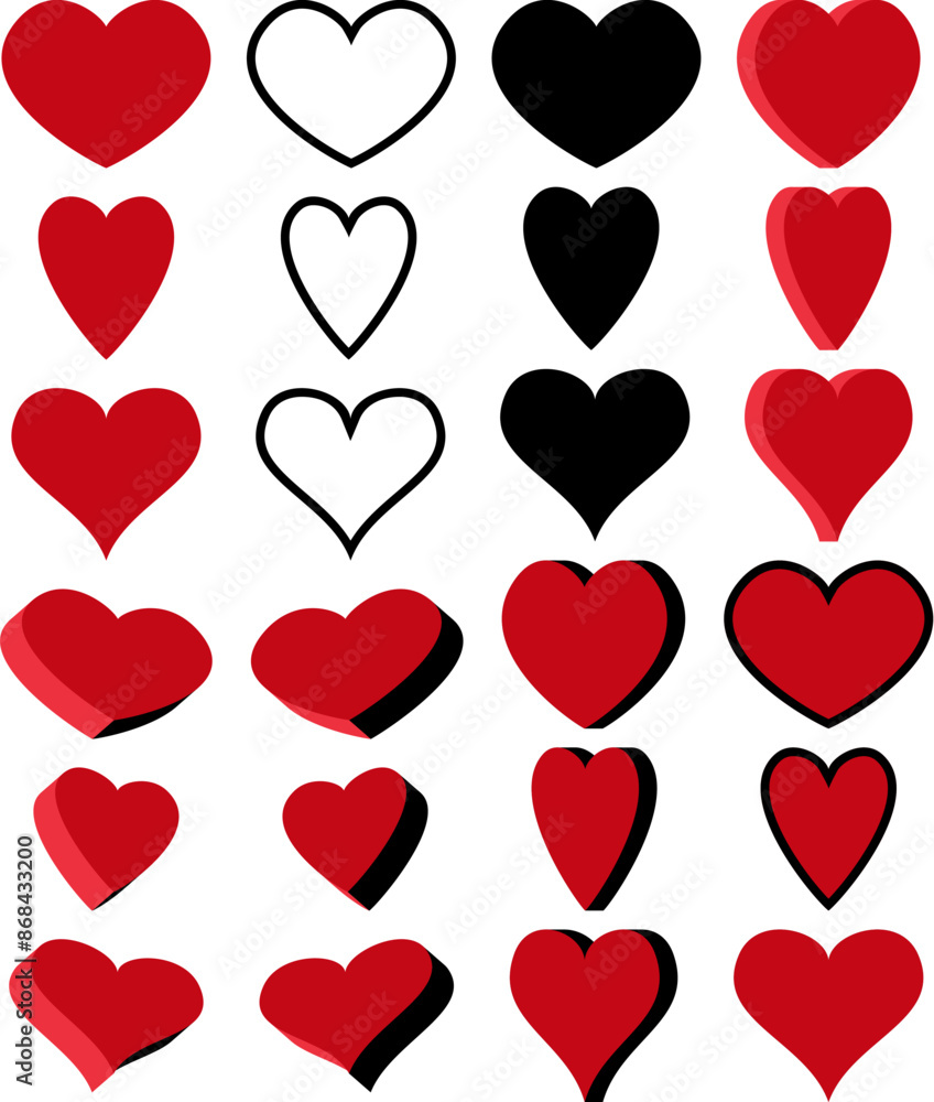vector set of red hearts. love symbol for St.Valentine's Day