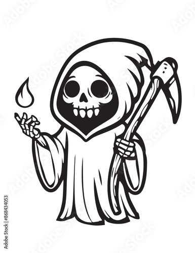 Illustration Coloring draw popular ghost grim reaper with soul black and white version good for kids