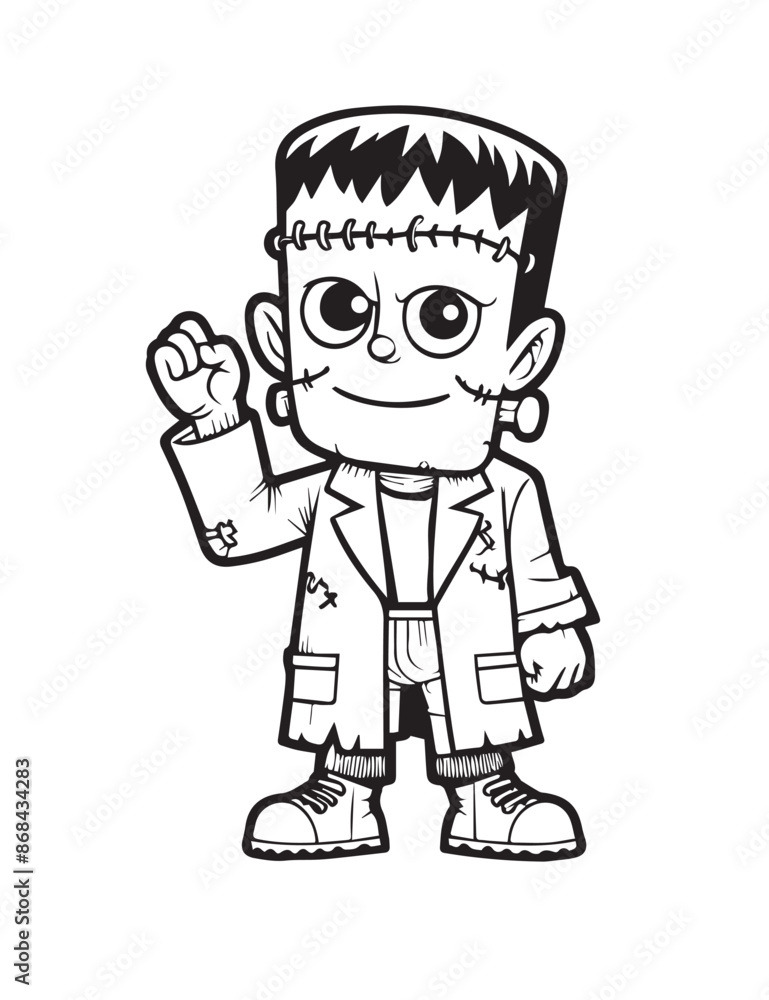 Illustration Coloring draw popular ghost hallo frankenstein black and white version good for kids Illustration Coloring draw popular ghost hallo frankenstein black and white version good for kids