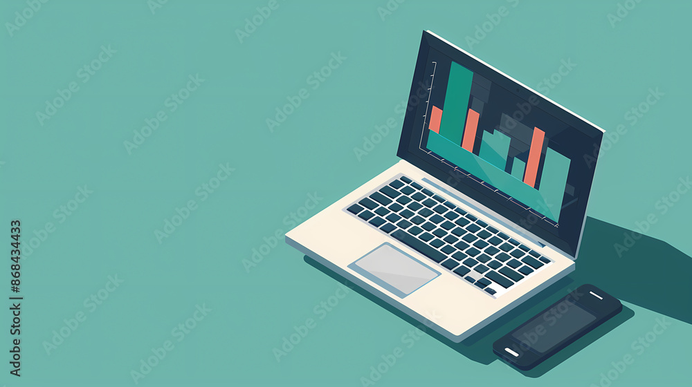 Laptop position in business analysis perspective, space for text, vector illustration Laptop position in business analysis perspective, space for text, vector illustration