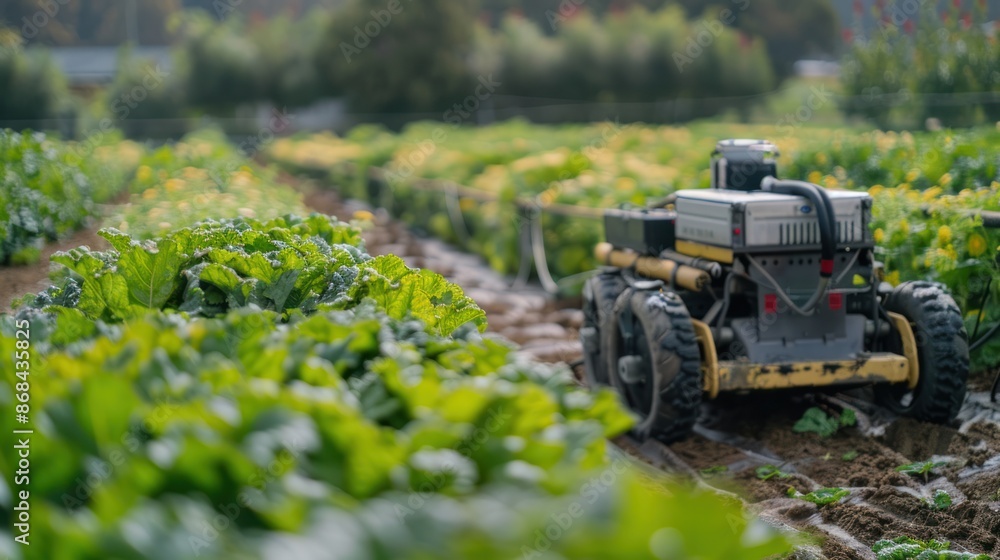 A high-tech farm with robotic harvesters A high-tech farm with robotic harvesters