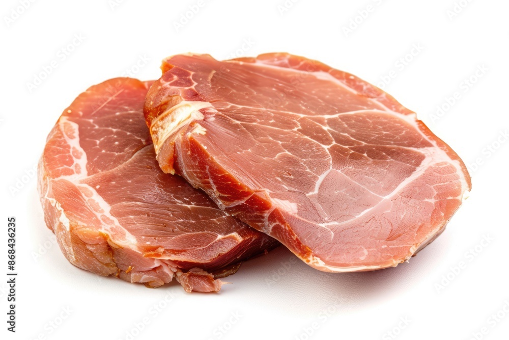 Ham Steaks. Pair of Raw Smoked Horseshoe Gammon Steaks on White Background Ham Steaks. Pair of Raw Smoked Horseshoe Gammon Steaks on White Background