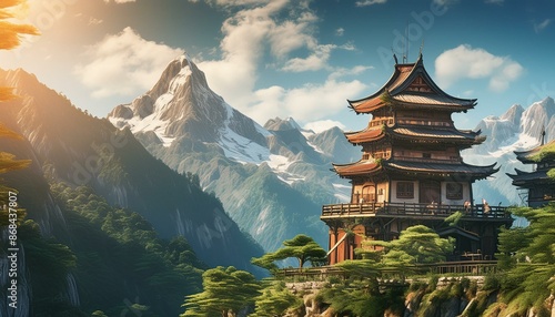 Wallpaper Mural ネパールの寺院と山脈 Torontodigital.ca