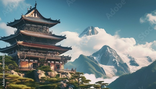 Wallpaper Mural ネパールの寺院と山脈 Torontodigital.ca