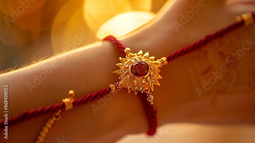 Hands close-up with rakh bracelet hands celebrating raksha bandhan festival photo