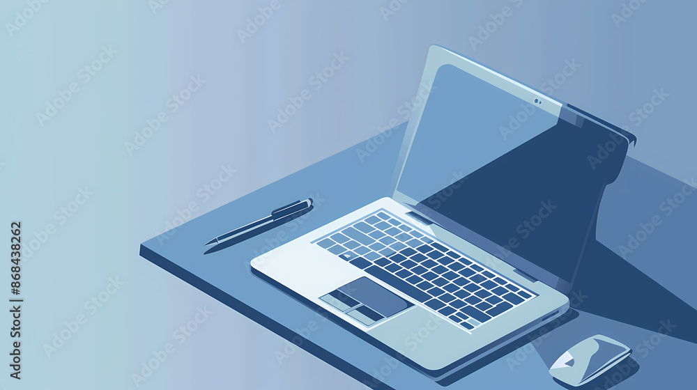 Laptop position in business analysis perspective, space for text, vector illustration Laptop position in business analysis perspective, space for text, vector illustration