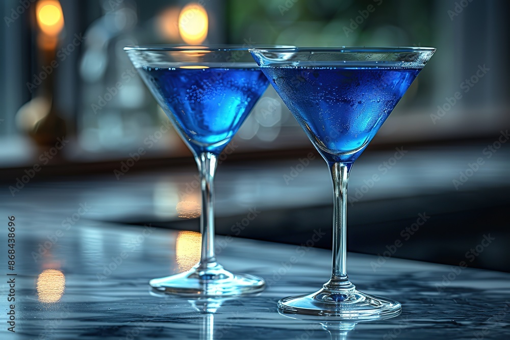 Two martinis in martini glasses on a counter Two martinis in martini glasses on a counter