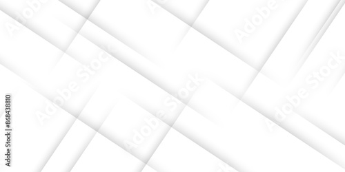 White abstract geometric background with white paper sheets soars as abstract spaces with rectangles, parallel stripes, perspective, shadows in simple strict modern material in triangle and square.