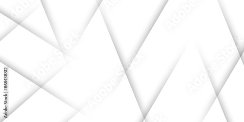 White abstract geometric background with white paper sheets soars as abstract spaces with rectangles, parallel stripes, perspective, shadows in simple strict modern material in triangle and square.