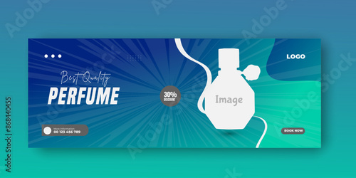 Elegant perfume or fragrance social media Facebook cover template. Template can be used for promotion of cosmetic sale, skin care, makeup, hair care, spa salon, hairdressing, scrub, mask,