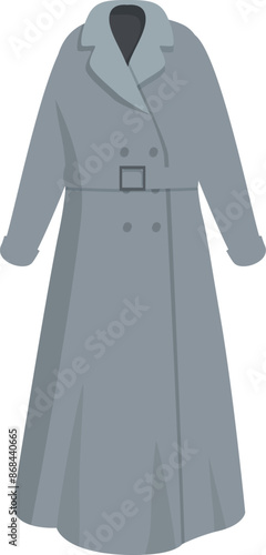 Long grey coat isolated on a white background, warm winter clothing protecting from cold weather