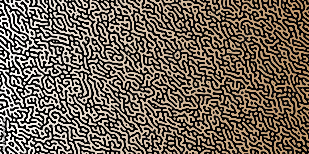 Fototapeta premium Abstract truing organic wallpaper Turing reaction diffusion monochrome seamless pattern with chaotic motion. Linear design with biological shapes. Structure of natural cells, maze, coral. illustration