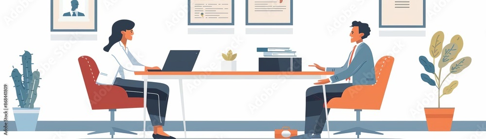 An employee feedback session with an HR professional taking notes, professional setting, engaged conversation An employee feedback session with an HR professional taking notes, professional setting, engaged conversation