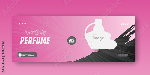 Elegant perfume or fragrance social media Facebook cover template. Template can be used for promotion of cosmetic sale, skin care, makeup, hair care, spa salon, hairdressing, scrub, mask,