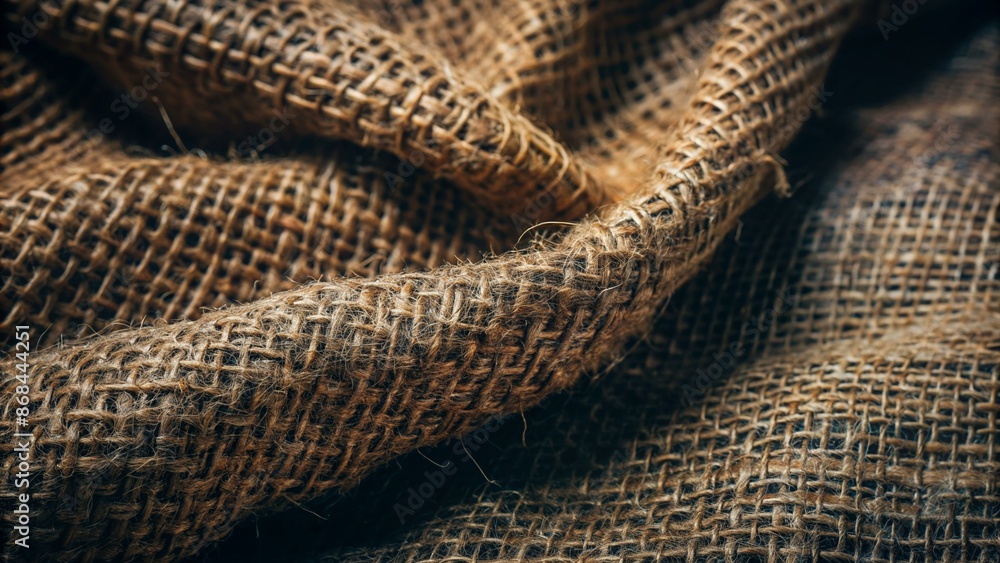 A close up of a brown burlap fabric with a lot of texture A close up of a brown burlap fabric with a lot of texture