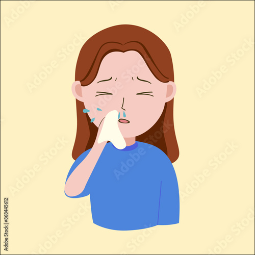 sick woman blowing her nose, gets flu sick symptoms