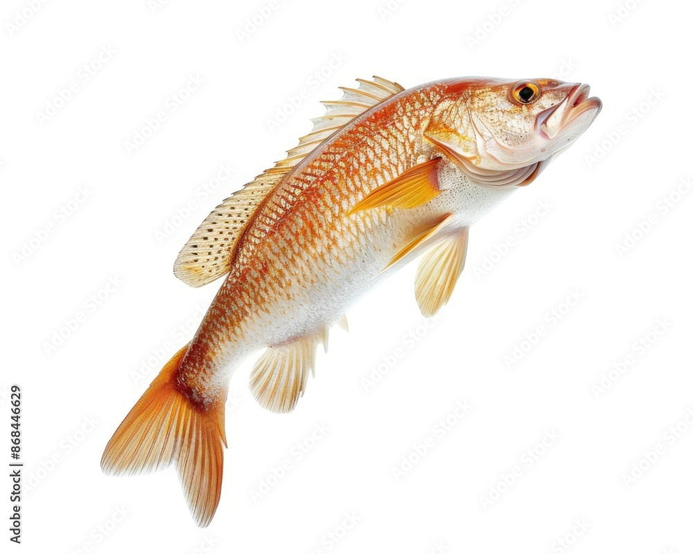 Jumping Fish. Red Drum Fish Escaping in a White Background Jumping Fish. Red Drum Fish Escaping in a White Background