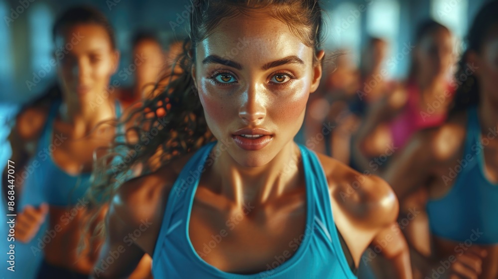 Focused Athlete Leading Group Workout Session in Gym Focused Athlete Leading Group Workout Session in Gym