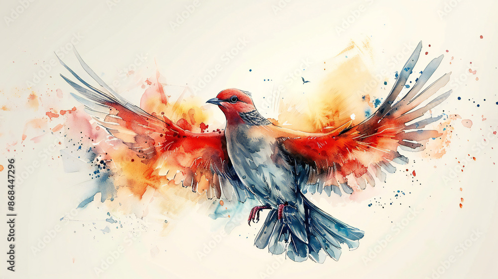 Obraz premium Holy Spirit. Dove on abstract colorful watercolor background. Digital art painting. Illustration. 