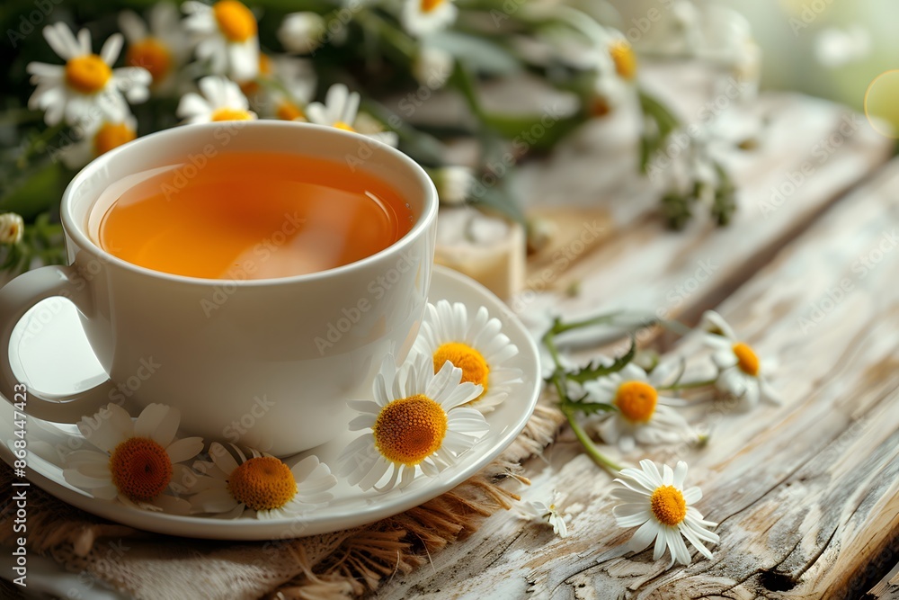 Tranquil Morning with Chamomile Tea - Relaxation, Zen, Nature-Inspired Design for Print, Card, Poster Tranquil Morning with Chamomile Tea - Relaxation, Zen, Nature-Inspired Design for Print, Card, Poster