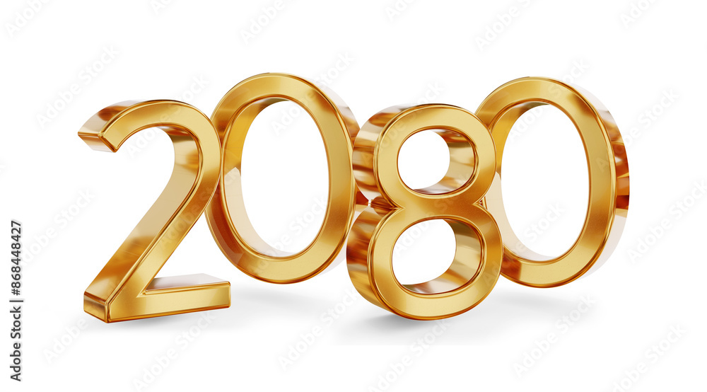 2080, number golden metallic, new year change, 3d-illustration, gold colored icon as symbol, isolated 2080, number golden metallic, new year change, 3d-illustration, gold colored icon as symbol, isolated