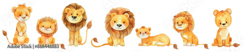 An illustration of baby lions in the jungle for a nursery or children's room in watercolor