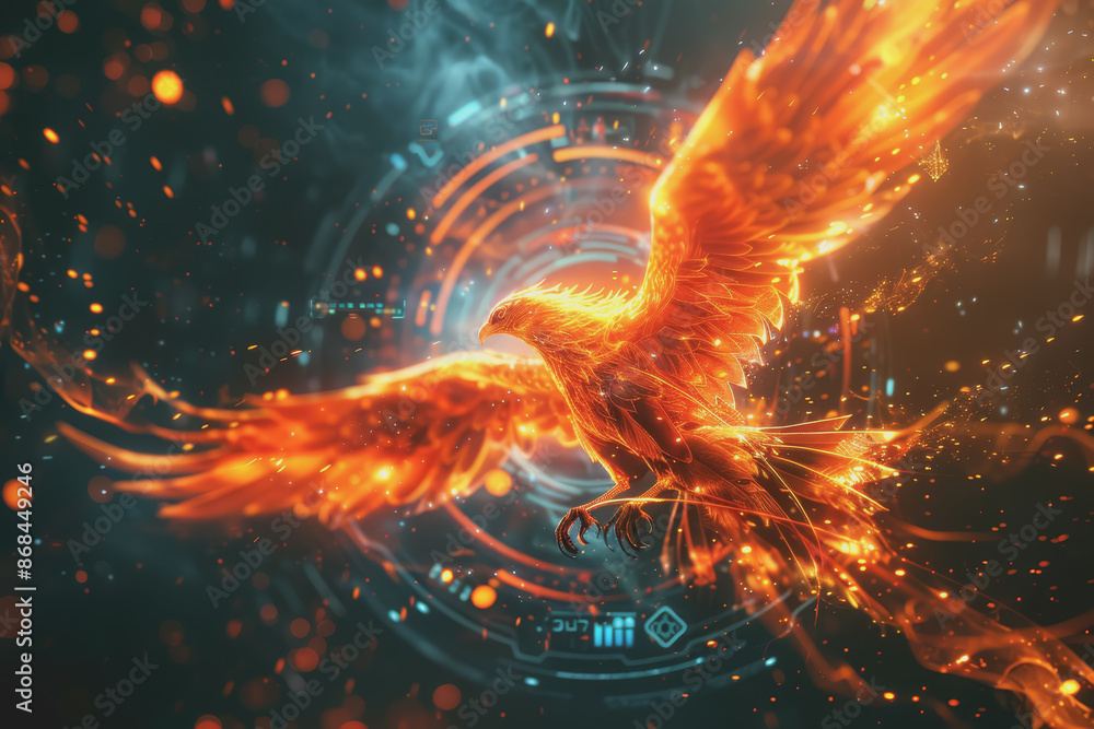 The flames formed the outline of a phoenix. and icons showcase innovative technology. The flames formed the outline of a phoenix. and icons showcase innovative technology.