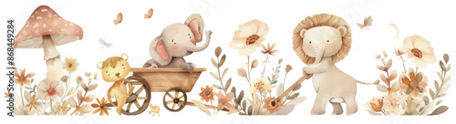 Baby woodland animals illustration for the nursery in watercolors and pastel colors