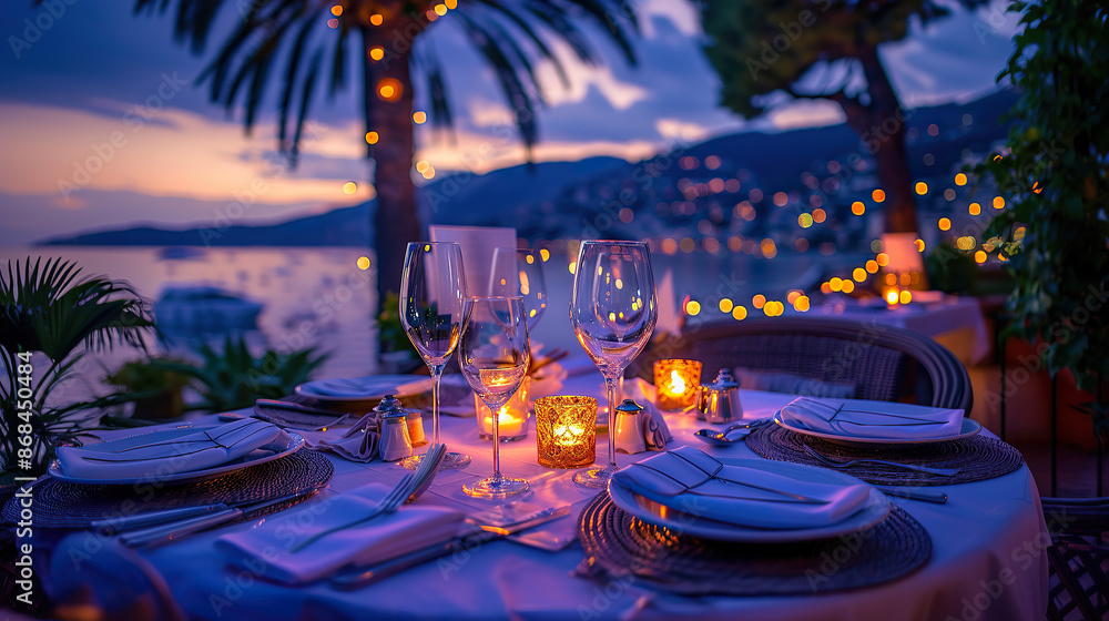 Fototapeta premium Setting table at sunset