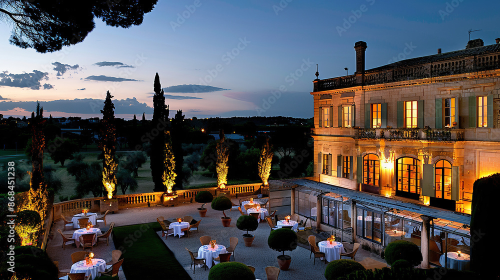 Naklejka premium Hotel with setting tables