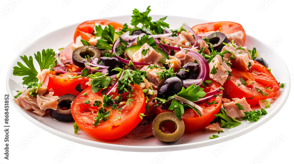 Fresh mediterranean tuna salad on transparent background Fresh mediterranean tuna salad on transparent background