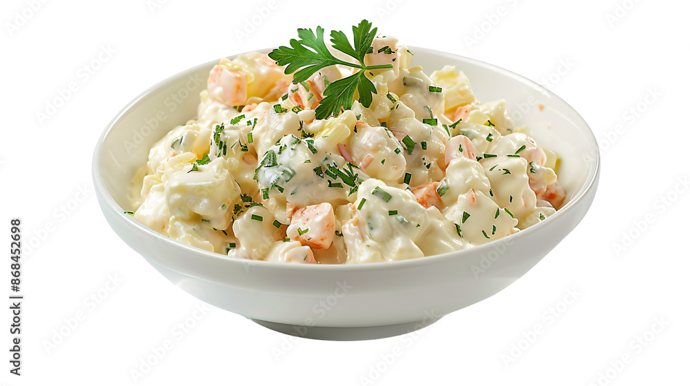 Fresh creamy potato salad on transparent background Fresh creamy potato salad on transparent background