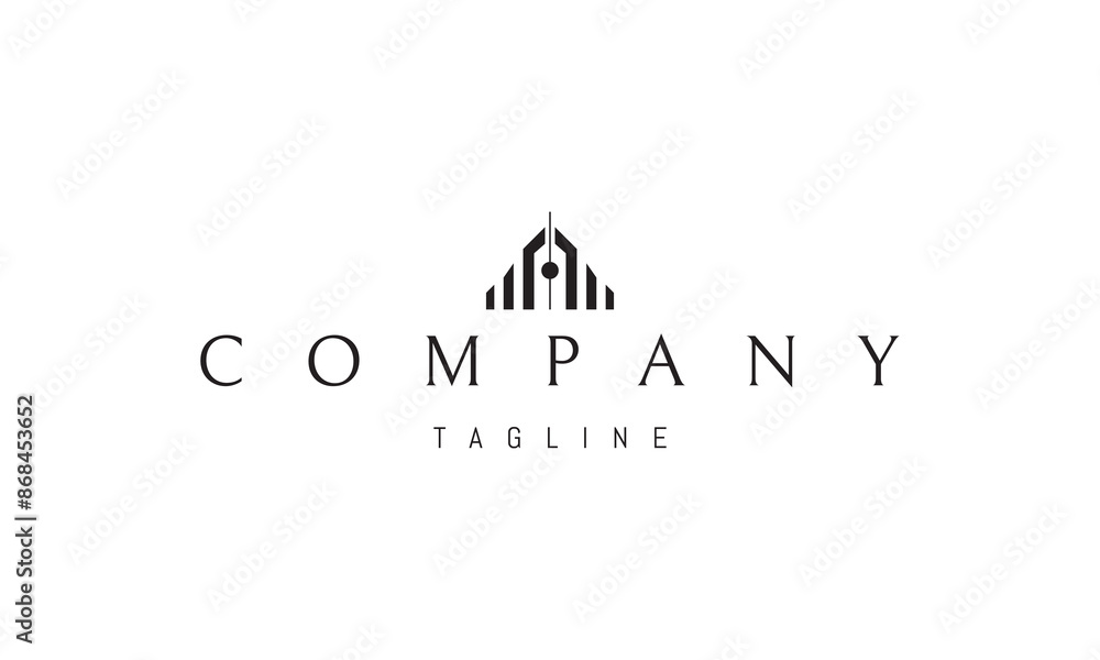 A vector logo with an abstract image of the city hall with a clock tower. A vector logo with an abstract image of the city hall with a clock tower.